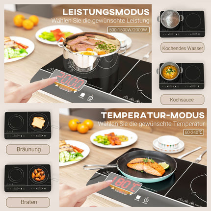 Portable double induction hob, 8 power levels, 3500W