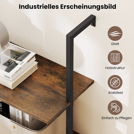 Industrial 4-Tier Wall Shelf with Metal Frame, Brown