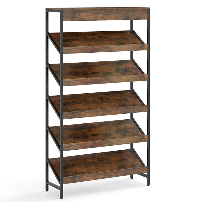 Industrial 6-Tier Bookshelf with Metal Frame, 161 cm