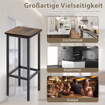 Industrial Bar Stools Set of 4 with Steel Frame & Footrest