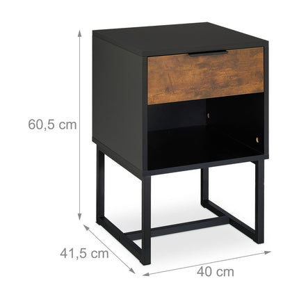 Industrial Bedside Table with Drawer and Shelf
