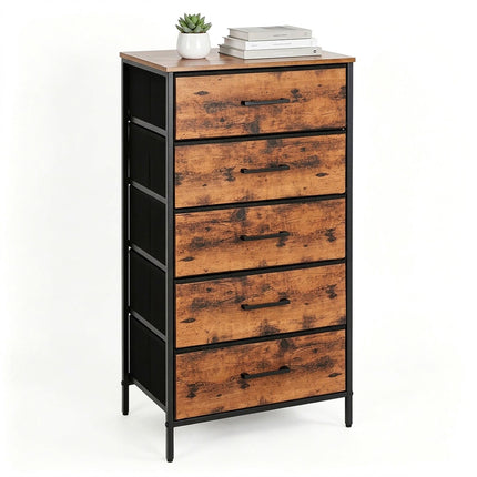 Industrial Black Chest of 5 Fabric Drawers, 94x45x30 cm