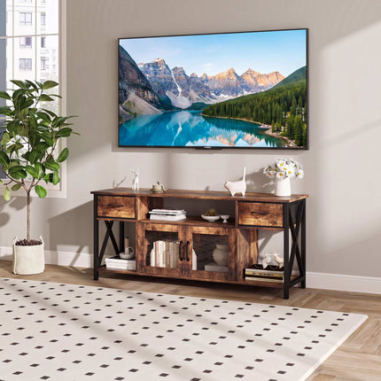 Industrial Black TV Stand with Storage, 140 cm