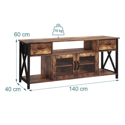 Industrial Black TV Stand with Storage, 140 cm