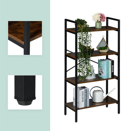 Industrial Bookcase – Black Metal & Dark Wood Shelf