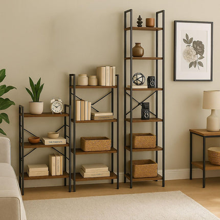 Industrial Bookcase – Black Metal & Dark Wood Shelf
