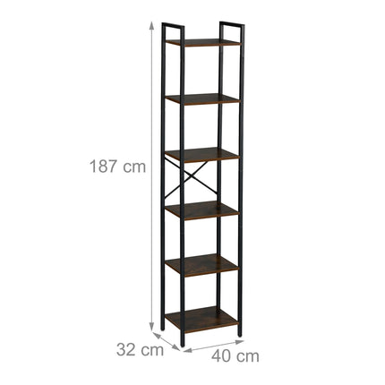 Industrial Bookcase – Black Metal & Dark Wood Shelves