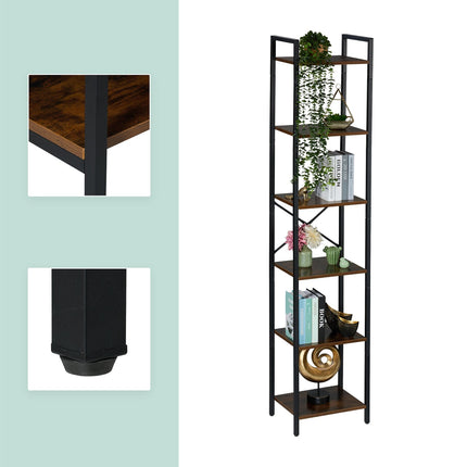 Industrial Bookcase – Black Metal & Dark Wood Shelves