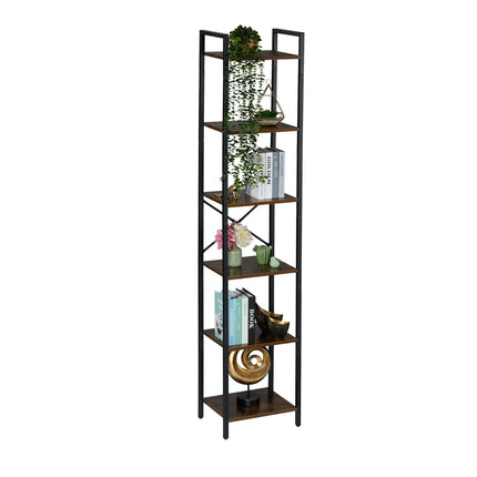 Industrial Bookcase – Black Metal & Dark Wood Shelves