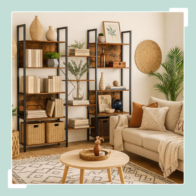 Industrial Bookshelf, 14-Tier Vintage Shelving Unit