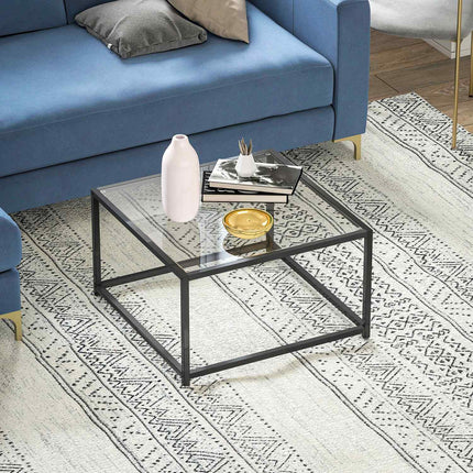 Industrial Coffee Table, Tempered Glass & Steel, 68x68 cm