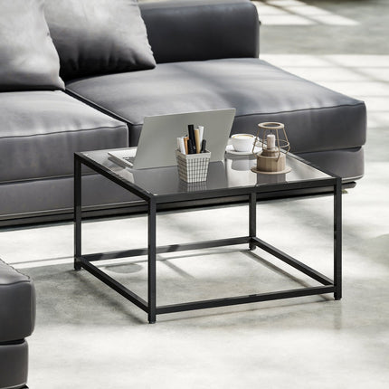 Industrial Coffee Table, Tempered Glass & Steel, 68x68 cm