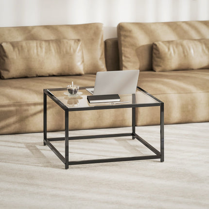 Industrial Coffee Table, Tempered Glass & Steel, 68x68 cm