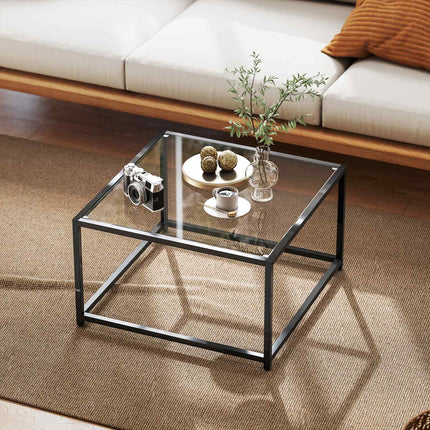 Industrial Coffee Table, Tempered Glass & Steel, 68x68 cm