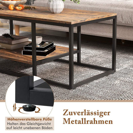 Industrial Coffee Table with Shelf & Metal Frame Rectangular Sofa Table Brown