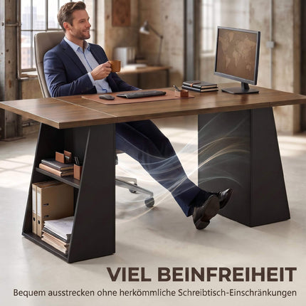 Industrial Computer Desk 140 cm, 4 Open Shelves, Brown-Black