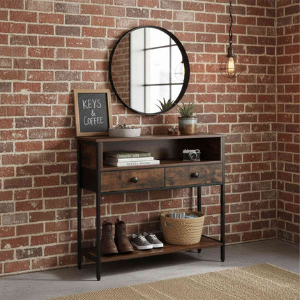 Industrial Console Table with Drawers and Shelves