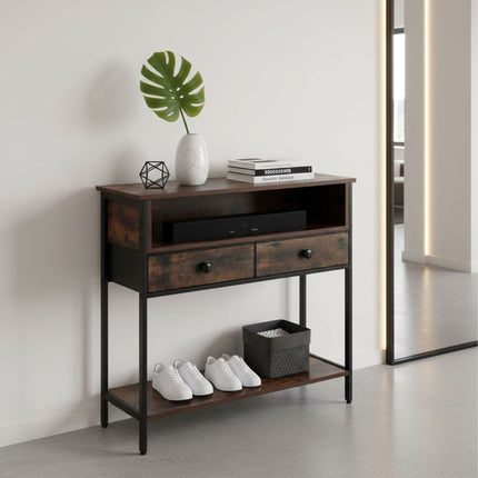 Industrial Console Table with Drawers and Shelves