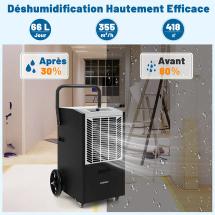 Industrial Dehumidifier 66L/Day with Pump, Drain Hose, 418 m²