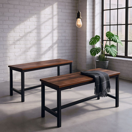 Industrial Dining Benches Set of 2 – Wood and Iron
