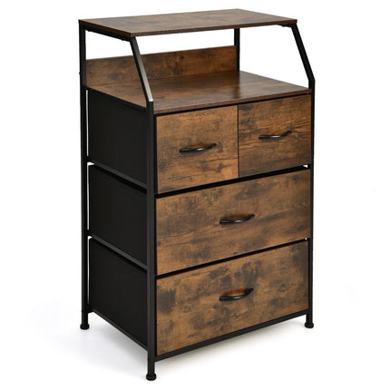 Industrial Dresser with 4 Fabric Drawers & Metal Frame