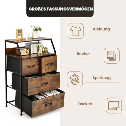 Industrial Dresser with 4 Fabric Drawers & Metal Frame