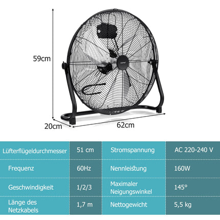 Industrial Floor Fan 20-Inch, 3-Speed, 145 Tilt