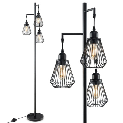 Industrial Floor Lamp with 3 Cage Shades, 169 cm, Black