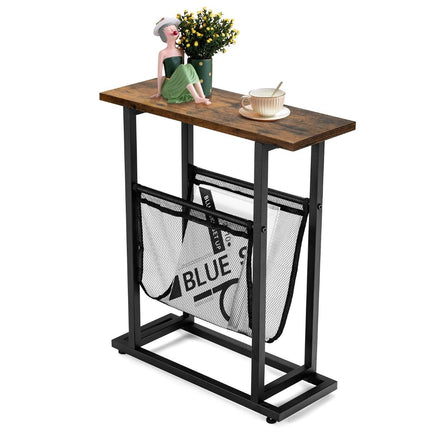 Industrial Narrow Side Table, 2-Tier, 48 x 18 x 54.5 cm, Brown/Black