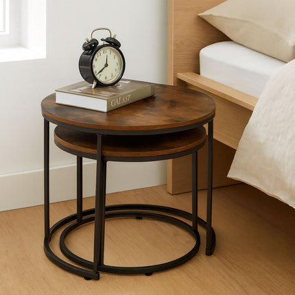 Industrial Nesting Coffee Tables, Set of 2, Wood-Effect