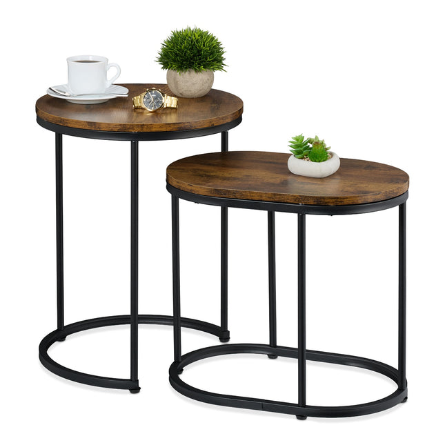 Industrial Nesting Side Tables, Set of 2, Wood-Effect