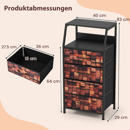 Industrial Nightstand with 4 Fabric Drawers and Open Shelf