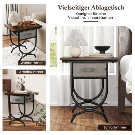 Industrial Nightstand with Fabric Drawer – Metal Frame, 48x35x53 cm