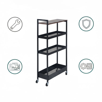 Industrial Rolling Trolley with Wire Baskets and Shelves
