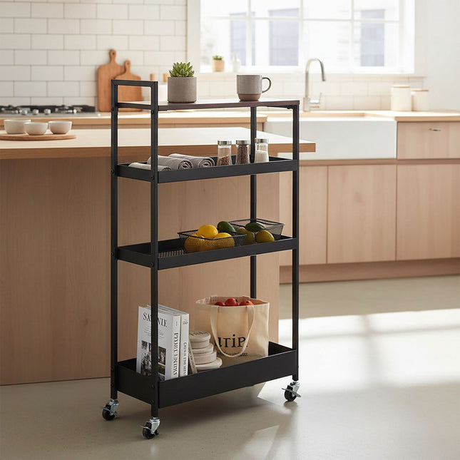 Industrial Rolling Trolley with Wire Baskets and Shelves
