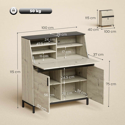 Industrial Secretary Desk with Shelves, 100 cm Wood