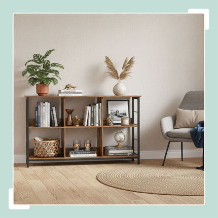 Industrial Shelf, 6-Tier, Metal Frame, Wood Finish