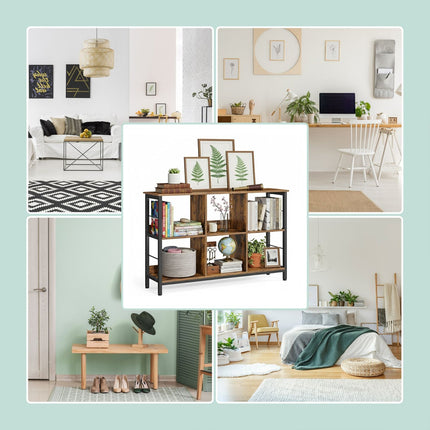 Industrial Shelf, 6-Tier, Metal Frame, Wood Finish