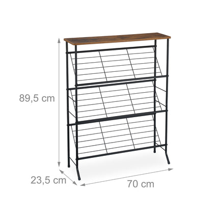 Industrial Shoe Rack, 3-Tier Metal Shelves, 9 Pairs