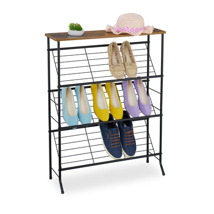 Industrial Shoe Rack, 3-Tier Metal Shelves, 9 Pairs