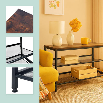 Industrial Shoe Rack – Iron Shelves, Wood-Effect Top