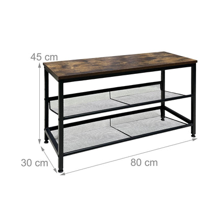 Industrial Shoe Rack – Iron Shelves, Wood-Effect Top