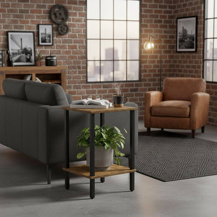 Industrial Side Table with 2 Shelves, Wood-Effect