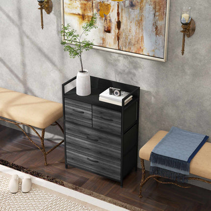 Industrial Sideboard with 4 Fabric Drawers, Black, 60x29x85cm