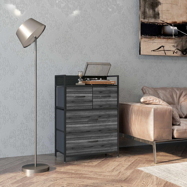 Industrial Sideboard with 4 Fabric Drawers, Black, 60x29x85cm