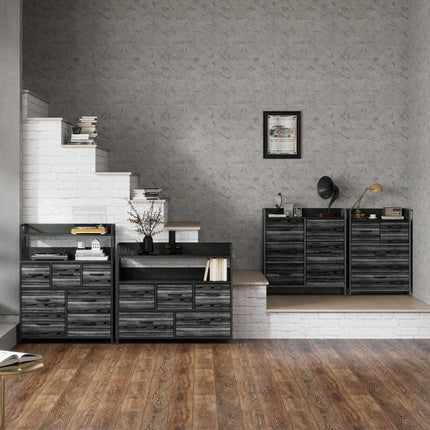 Industrial Sideboard with 4 Fabric Drawers, Black, 60x29x85cm