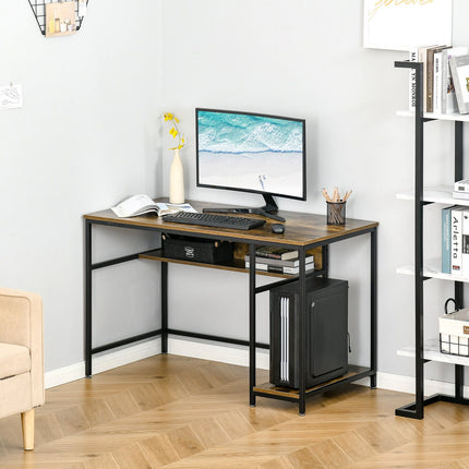 Industrial computer table with shelves, rustic brown