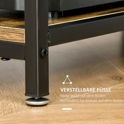 Industrial computer table with shelves, rustic brown