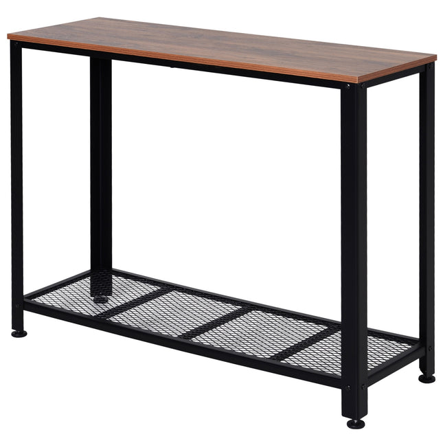 Industrial console table with metal grid shelf, 101x35x80 cm