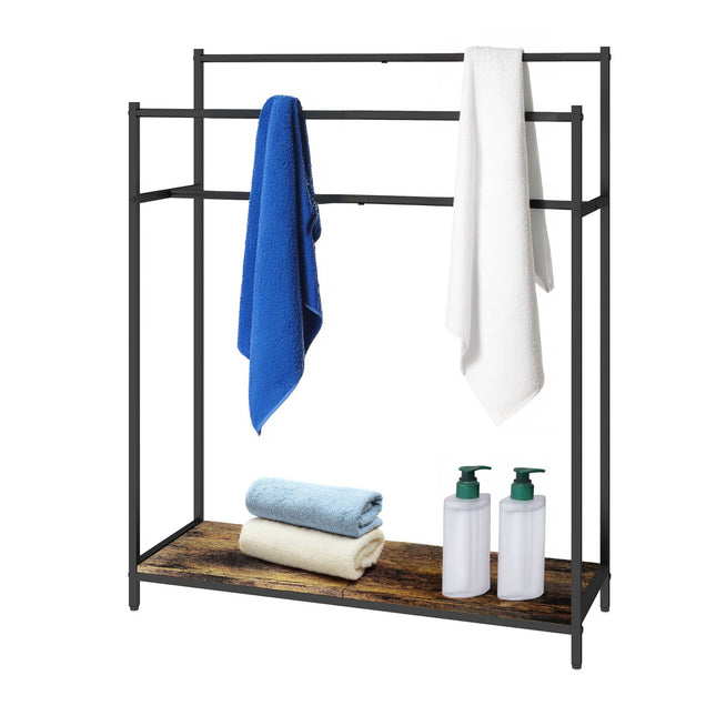 Industrial Towel Stand with Shelf – 3-Tier Hanging Space